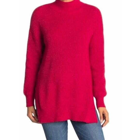 Abound Women's Mock Neck Ribbed Knit Pullover Sweater in Red Couture Medium - Picture 1 of 5